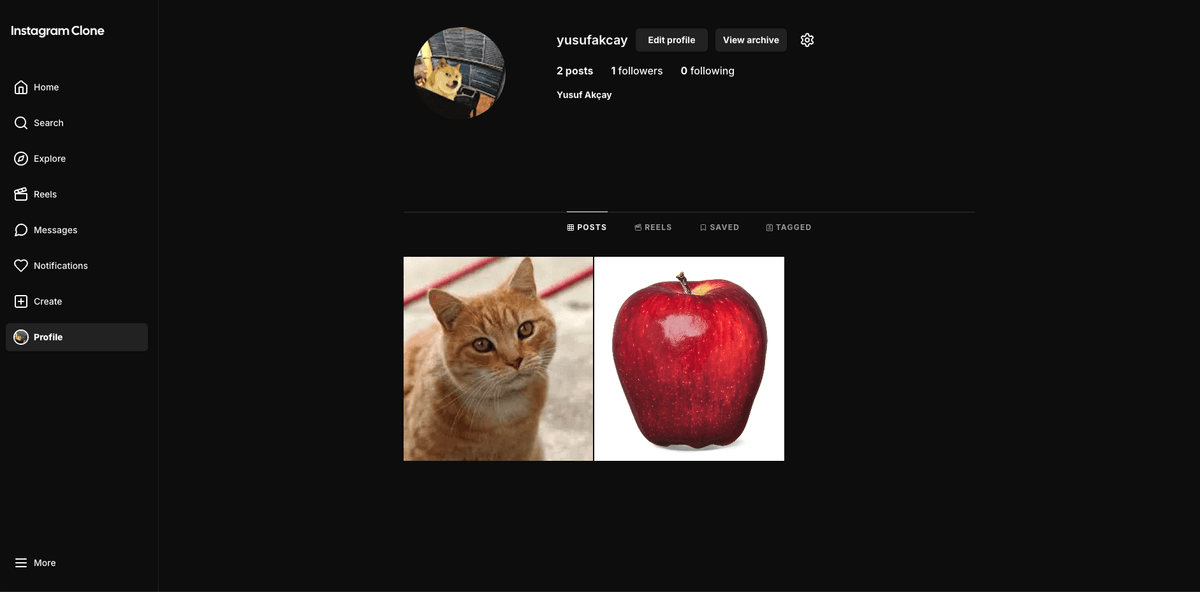 Instagram clone features realtime feed, Dark/Light theme, comments, dynamic post pages, saved posts, authentication.